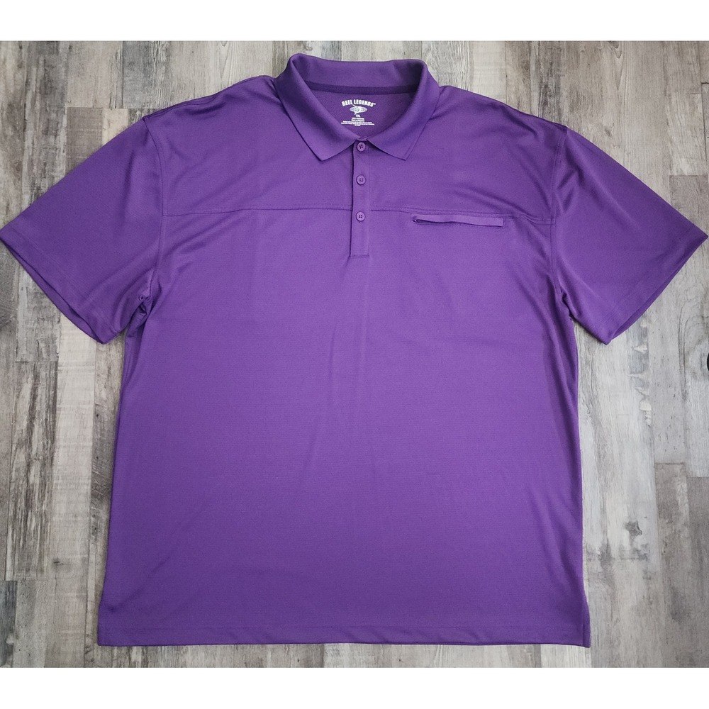 Reel Legends Polo Shirt Mens XXL Purple Performance Short Sleeve Zipper Pocket